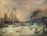 fisherboats and steam vessels at the pier of ostende